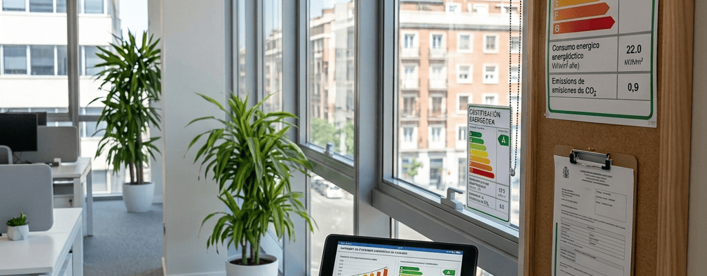 Oficina luminosa con certificados de eficiencia energética y calificación A